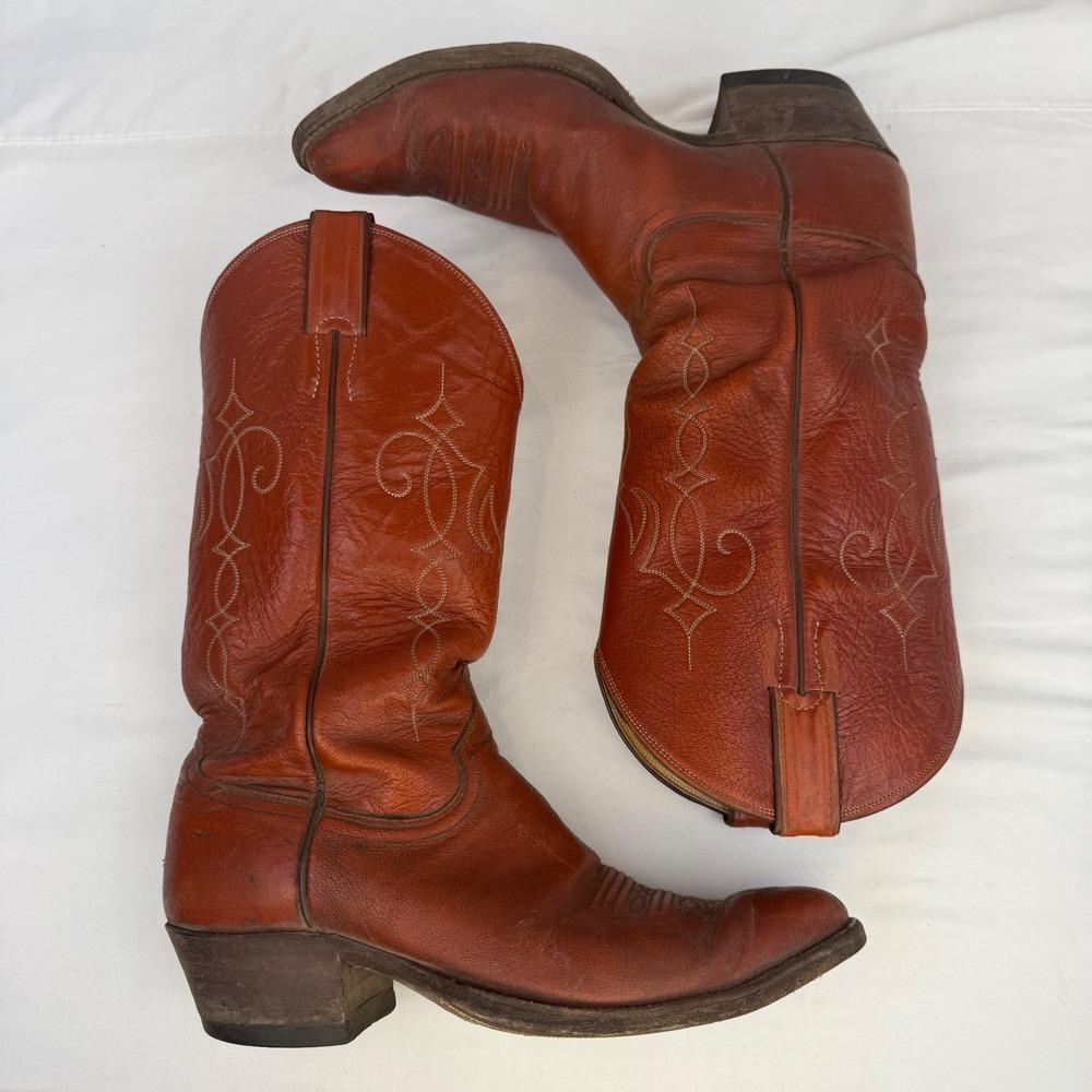 Justin Vintage Mens Cowboy Boots Reddish Brown Leather Western Pointed Toe 9D - Picture 11 of 12